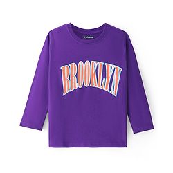 Pine Kids Cotton Knit Full Sleeve T-Shirt with Text Print  - Violet Indigo