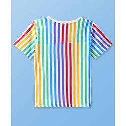 Pine Kids Cotton Knit Half Sleeves Striped T-Shirt With Text Print - White