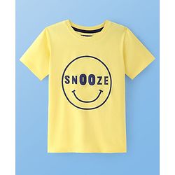 Pine Kids Cotton Knit Half Sleeves Night Suit with Text Print - Lemon & Navy Blue