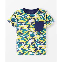 Pine Kids Cotton Knit Half Sleeves Night Suit with Camouflage Print - Navy Peony