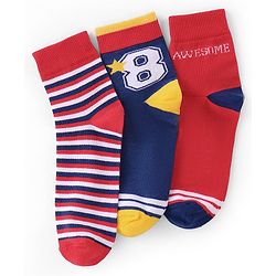 Pine Kids High Ankle Length Socks Text and Stripes Print Pack of 3 - Multicolor