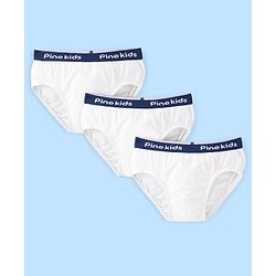 Pine Kids Cotton Lycra Knit Briefs Solid Colour Pack of 3 - White