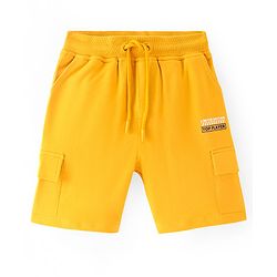 Pine Kids Cotton Knit Above Knee Length Text Print  Shorts -Gold Pine