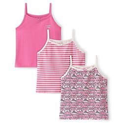 Pine Kids Cotton Lycra Knit Sleeveless Stripes & Text Printed Slips Pack of 3 (Colour & Print May Vary)