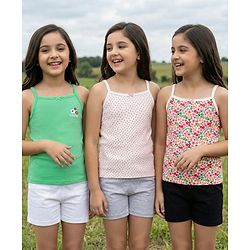 Pine Kids Cotton Lycra Knit Sleeveless Slips Floral & Heart Print Pack Of 3 (Color May Vary)