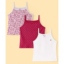 Pine Kids Cotton Lycra Knit Sleeveless Slips Heart Print Pack Of 3 (Color May Vary)