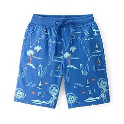 Pine Kids Cotton Looper Above Knee Length Shorts Beach Print - Blue