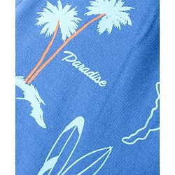 Pine Kids Cotton Looper Above Knee Length Shorts Beach Print - Blue