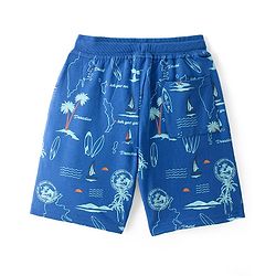 Pine Kids Cotton Looper Above Knee Length Shorts Beach Print - Blue