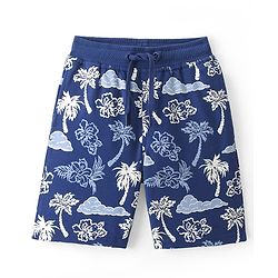 Pine Kids Cotton Looper Above Knee Length Shorts Tropical Print - Blue