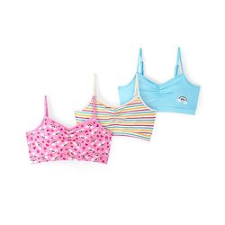 Pine Kids Cotton Sleeveless Bralettes With Stripes & Rainbow Print Pack of 3 (Colour May Vary)