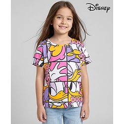 Pine Kids Disney Cotton Knit Half Sleeves T-Shirt with Daisy Duck Print - Multicolour