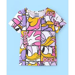 Pine Kids Disney Cotton Knit Half Sleeves T-Shirt with Daisy Duck Print - Multicolour