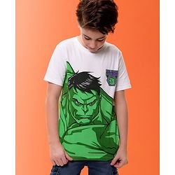 Pine Kids Marvel Cotton Knit Half Sleeves T-Shirt with Hulk Graphics - White