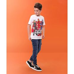 Pine Kids Marvel Cotton Knit Half Sleeves T-Shirt with Front & Back Avengers Graphics - White