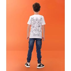 Pine Kids Marvel Cotton Knit Half Sleeves T-Shirt with Front & Back Avengers Graphics - White