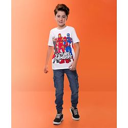 Pine Kids Marvel Cotton Knit Half Sleeves T-Shirt with Front & Back Avengers Graphics - White