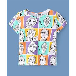 Pine Kids Disney Cotton Knit Single Jersey Half Sleeves Frozen Print Short Night Suit   - Multicolour