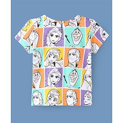 Pine Kids Disney Cotton Knit Single Jersey Half Sleeves Frozen Print Short Night Suit   - Multicolour