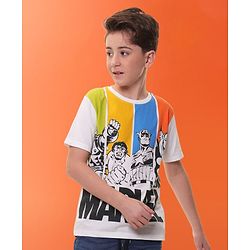 Pine Kids Marvel Cotton Knit Half Sleeves T-Shirt with Front & Back Avengers - Multicolour
