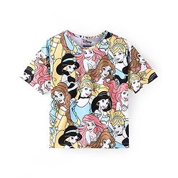 Pine Kids Disney Cotton Knit Half Sleeves  with Disney Princess  Print T-Shirt  -Multicolour