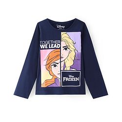 Pine Kids Disney Cotton Knit Full Sleeves Night Suit With Disney Frozen Princess Graphics - Navy