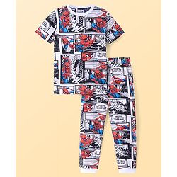 Pine Kids Marvel Single Jersey Knit Half Sleeve Night Suit with Spiderman Print - Multicolor