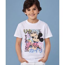 Pine Kids Disney Cotton Knit Half Sleeves T-Shirt With Mickey Mouse Graphics -White