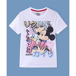 Pine Kids Disney Cotton Knit Half Sleeves T-Shirt With Mickey Mouse Graphics -White