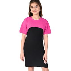 Pine Kids Cotton Solid Frock with Half Sleeves Shrug & Belt - Black & Pink