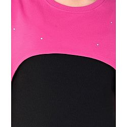Pine Kids Cotton Solid Frock with Half Sleeves Shrug & Belt - Black & Pink