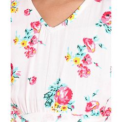 Pine Kids Cotton Woven Half Sleeves Floral Printed Frock - Snow White