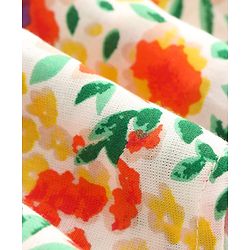 Pine Kids Cotton Woven Half Sleeves Floral Printed Frock - Snow White