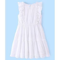Pine Kids Woven Structure Frill Sleeves Tiered Frock with Floral Print - White