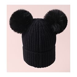 Pine Kids Cable Knit Design Woollen Cap with Pom Pom Black - Diameter 13 cm