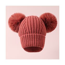 Pine Kids Cable Knit Design Woollen Cap with Pom Pom - Dark Pink