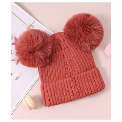 Pine Kids Cable Knit Design Woollen Cap with Pom Pom - Dark Pink