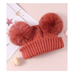 Pine Kids Cable Knit Design Woollen Cap with Pom Pom - Dark Pink