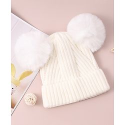Pine Kids Cable Knit Design Woollen Cap with Pom Pom - Dark Pink