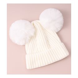 Pine Kids Cable Knit Design Woollen Cap with Pom Pom - Dark Pink