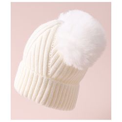 Pine Kids Cable Knit Design Woollen Cap with Pom Pom - Dark Pink