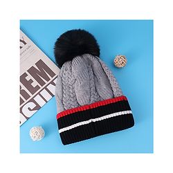 Pine Kids Woollen Cap With Pom Pom & Cable Knit Design Grey - Diameter 16 cm