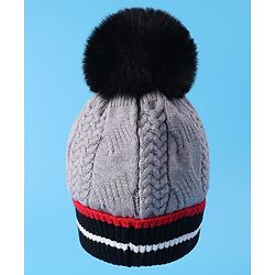 Pine Kids Woollen Cap With Pom Pom & Cable Knit Design Grey - Diameter 16 cm