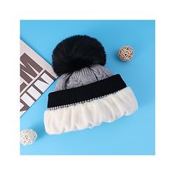 Pine Kids Woollen Cap With Pom Pom & Cable Knit Design Grey - Diameter 16 cm