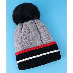 Pine Kids Woollen Cap With Pom Pom & Cable Knit Design Grey - Diameter 16 cm