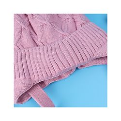 Pine Kids Woollen Cap With Knot With Cable Knit Design & Pom Pom Applique Pink - Diameter 17 cm