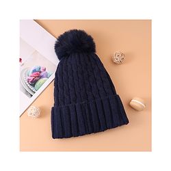 Pine Kids Woollen Cap & Muffler Set With Gloves Navy Blue - Diameter 16 cm