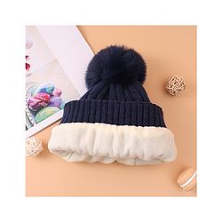 Pine Kids Woollen Cap & Muffler Set With Gloves Navy Blue - Diameter 16 cm