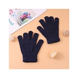 Pine Kids Woollen Cap & Muffler Set With Gloves Navy Blue - Diameter 16 cm
