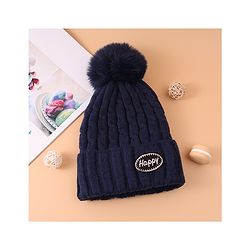Pine Kids Woollen Cap & Muffler Set With Gloves Navy Blue - Diameter 16 cm
